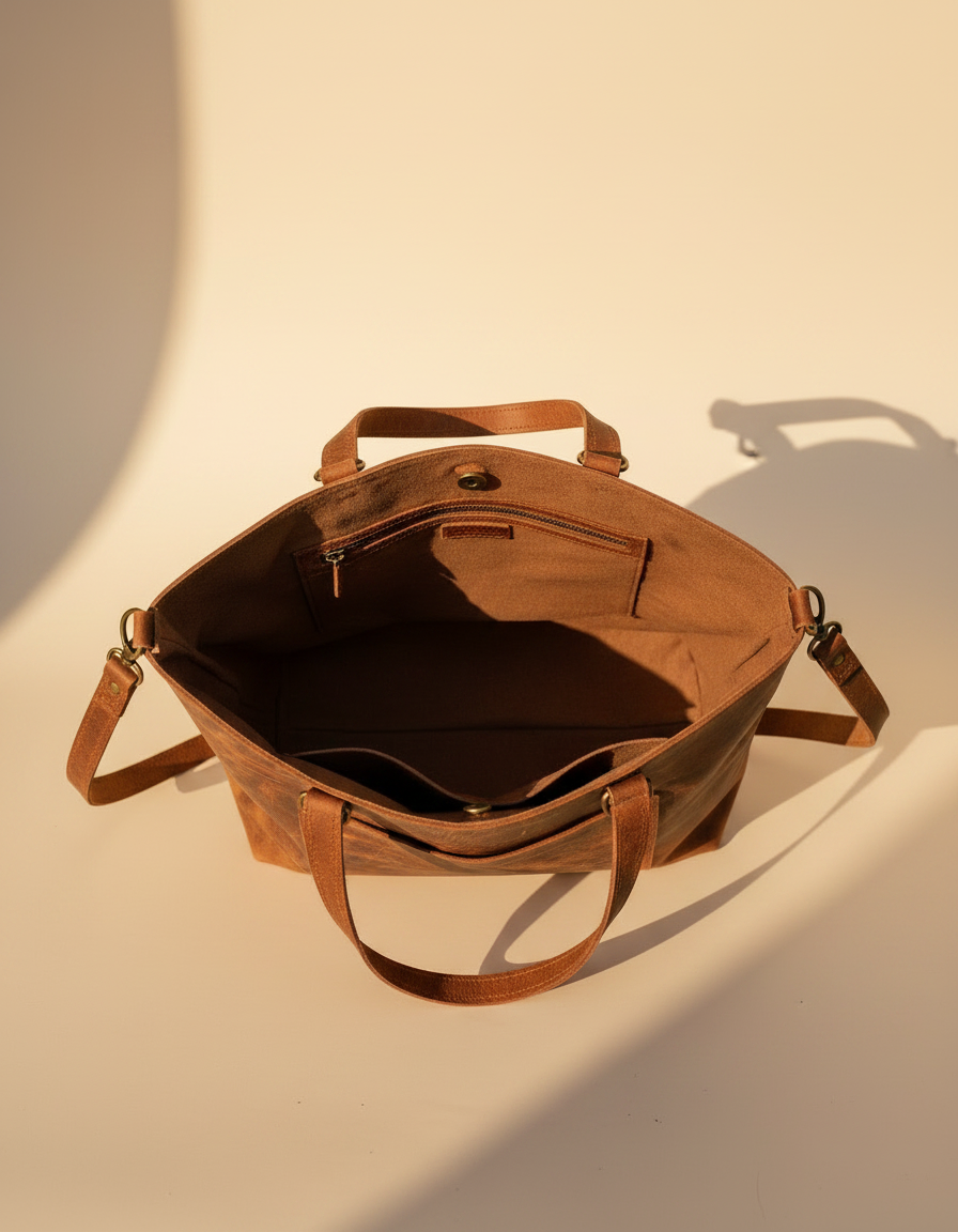 Crunch tan leather office tote with laptop compartment for women