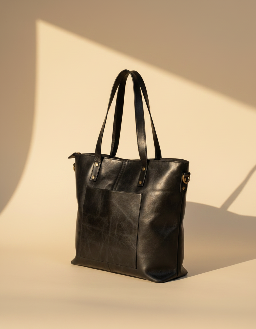 Branded handmade work tote bag in genuine full-grain leather