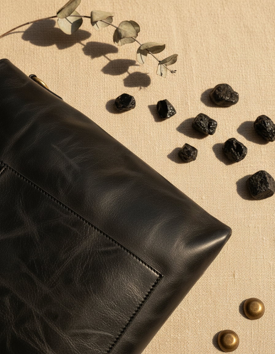 Crunch black leather office tote with laptop compartment for women