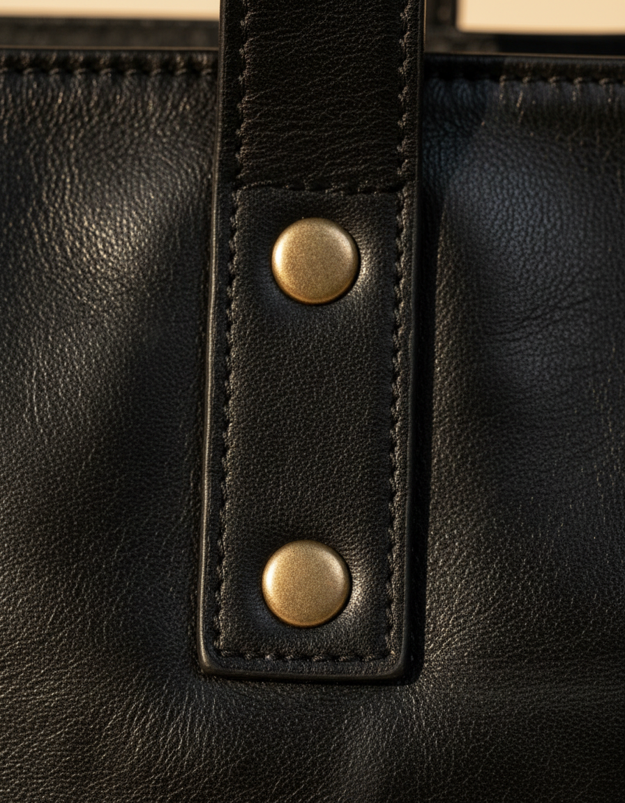 Branded handmade work tote bag in genuine full-grain leather
