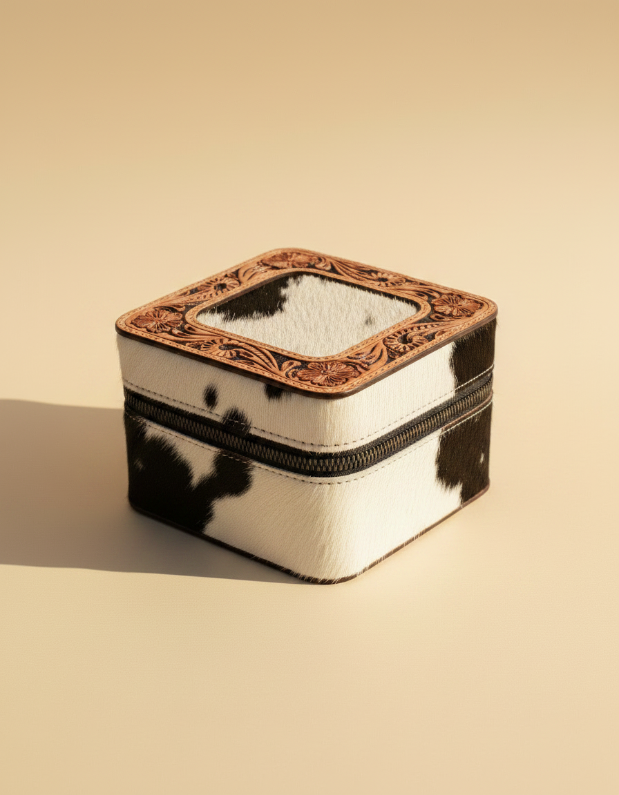 Western artisan leather cosmetic vanity case for travel