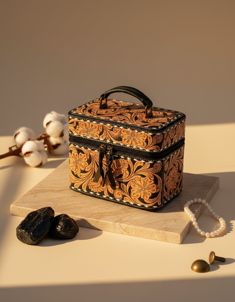 Leather Tooling Makeup Vanity Beauty Case | Ya Qalbi