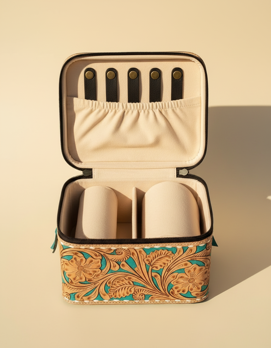 Leather Tooling Makeup Vanity Beauty Case | Ya Qalbi