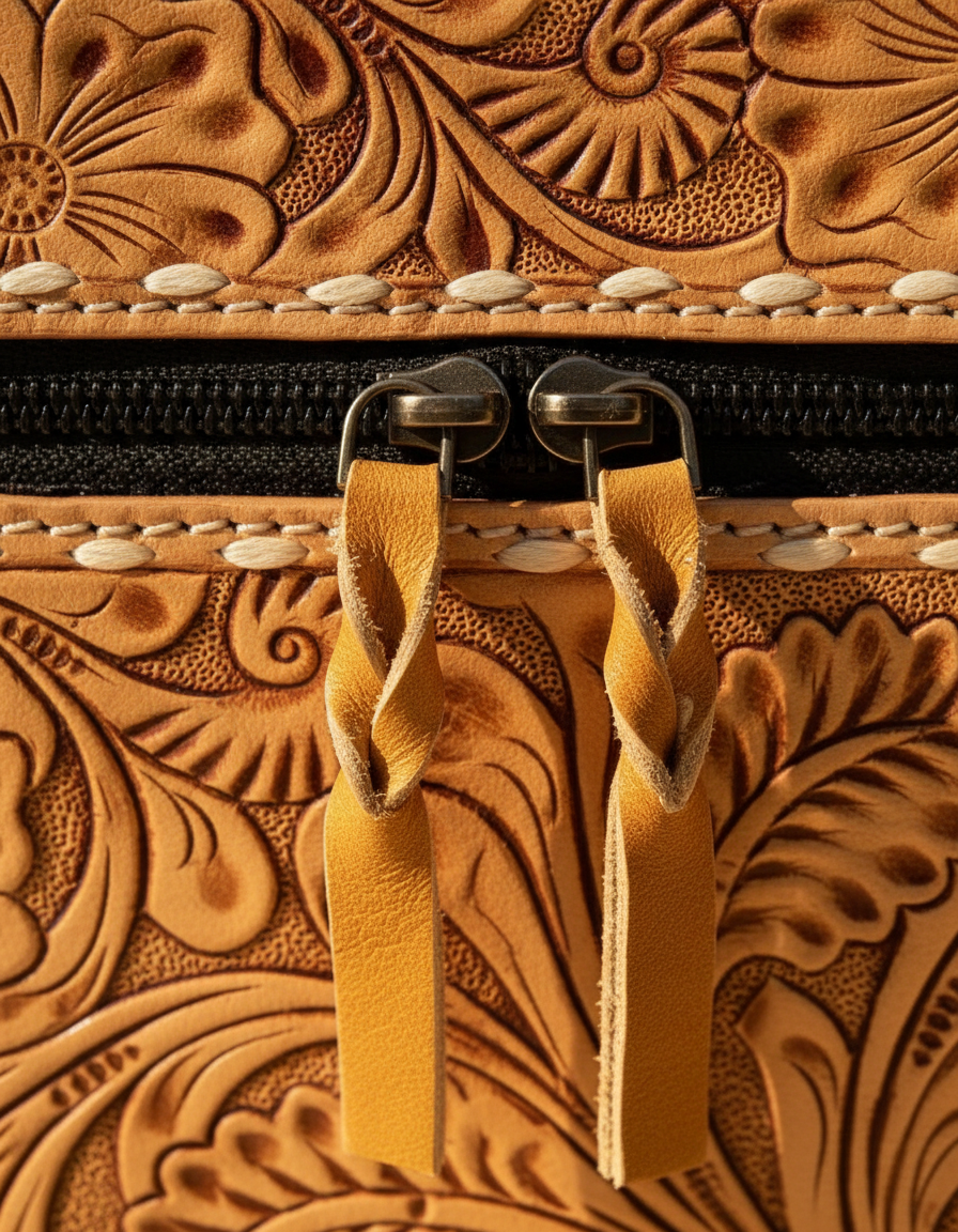 Western artisan leather cosmetic vanity case for travel