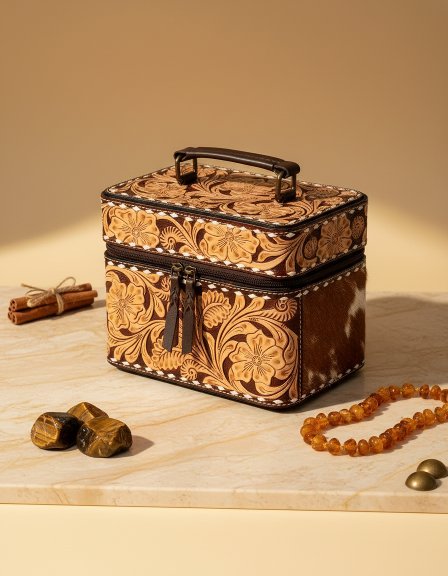 Leather Tooling Makeup Vanity Beauty Case | Ya Qalbi