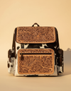 Brown and White Hair-On Leather Backpack – Tan Tooled Flap