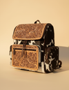 Brown and White Hair-On Leather Backpack – Tan Tooled Flap