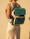 Black and White Hair-On Leather Backpack – Turquoise Tooled Flap