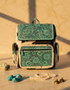 Black and White Hair-On Leather Backpack – Turquoise Tooled Flap