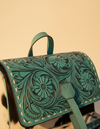 Black and White Hair-On Leather Backpack – Turquoise Tooled Flap