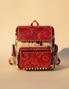 Red Tooled Leather Backpack – Black and White Hair-On Body