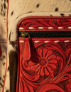 Red Tooled Leather Backpack – Black and White Hair-On Body