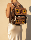 Brown and White Hair-On Leather Backpack – Painted Sunflowers