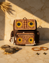 Brown and White Hair-On Leather Backpack – Painted Sunflowers