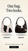 Reversible hair-on hide tote bag in tan and black cowhide by Ya Qalbi