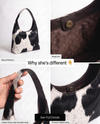 Genuine cowhide hair-on leather tote interior with reversible design by Ya Qalbi