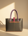 Sustainable boho leather tote in vibrant earth tones by Ya Qalbi