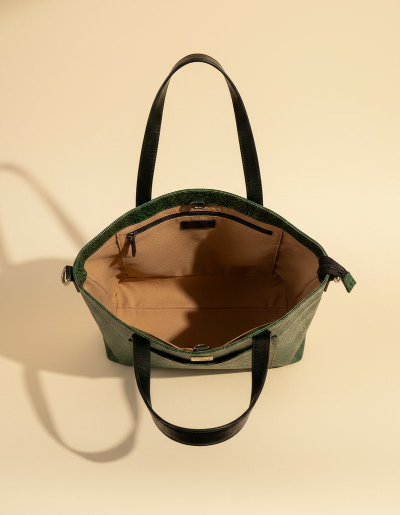 Full-grain black leather zipper tote bag by Ya Qalbi