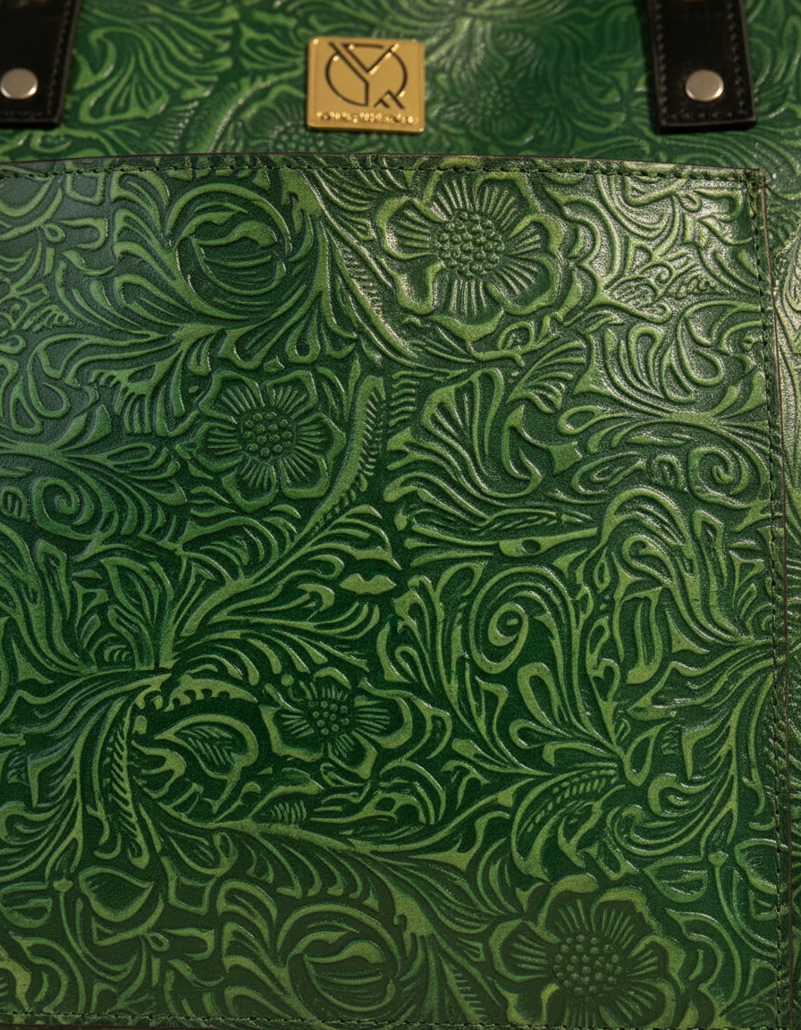 Handcrafted black leather work tote detail by Ya Qalbi