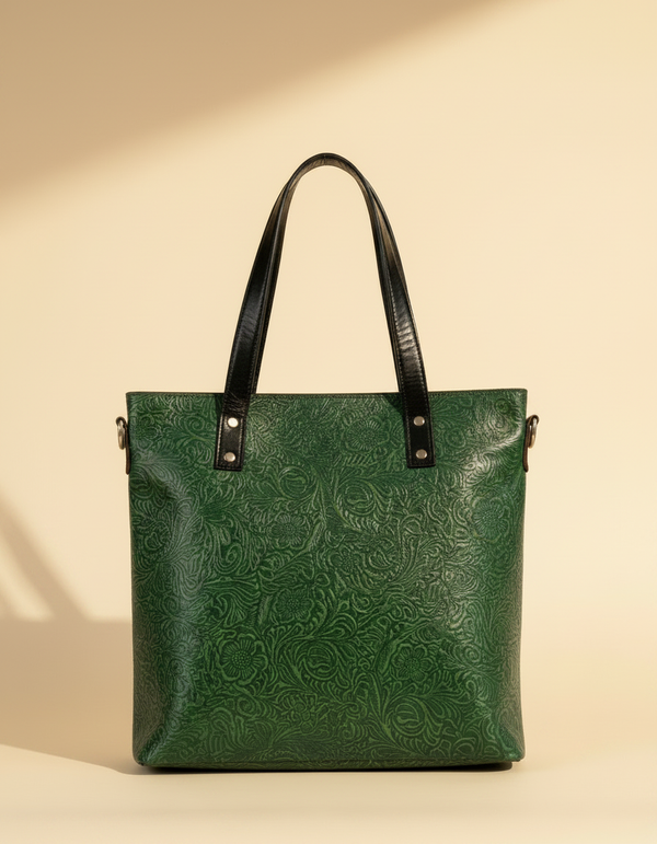 Premium black leather office tote with padded laptop sleeve by Ya Qalbi