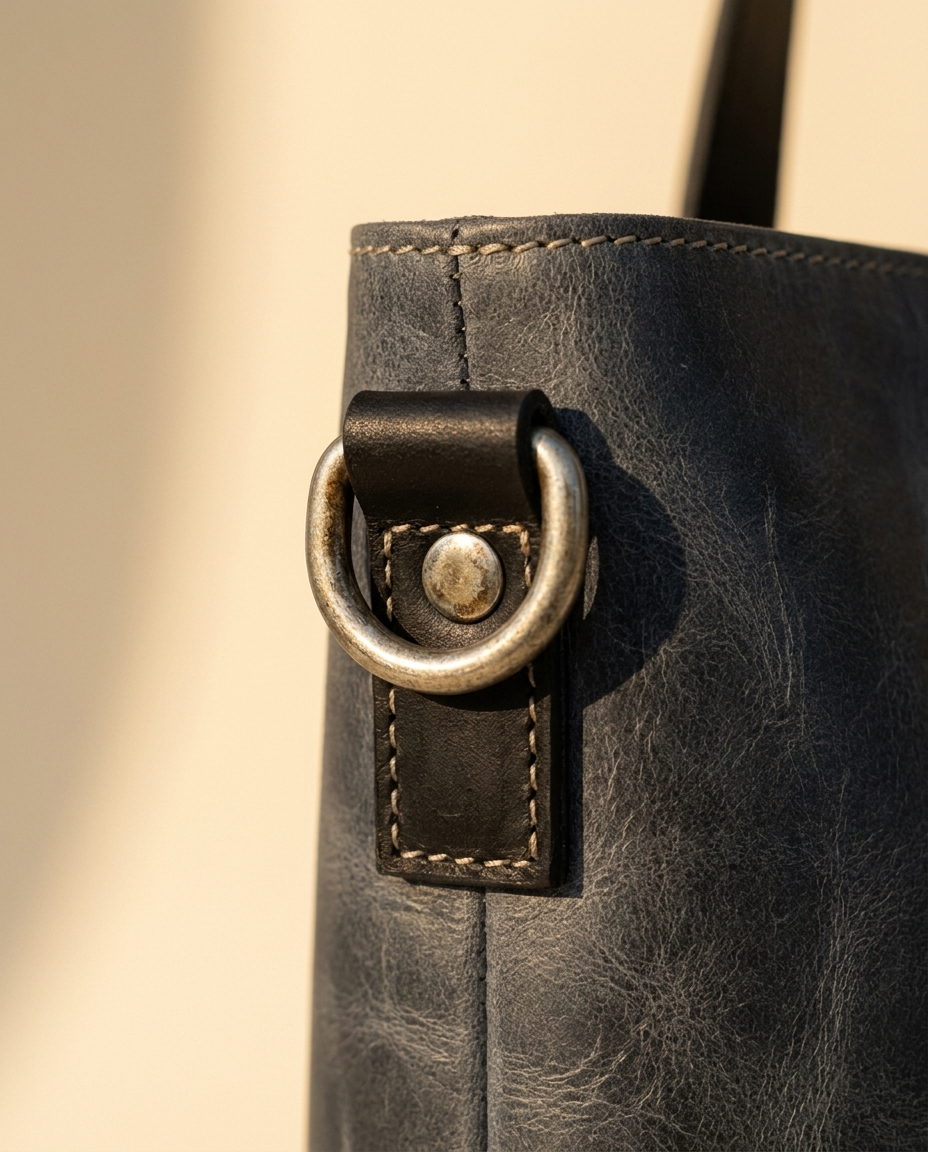 Handcrafted blue leather work tote styled by Ya Qalbi