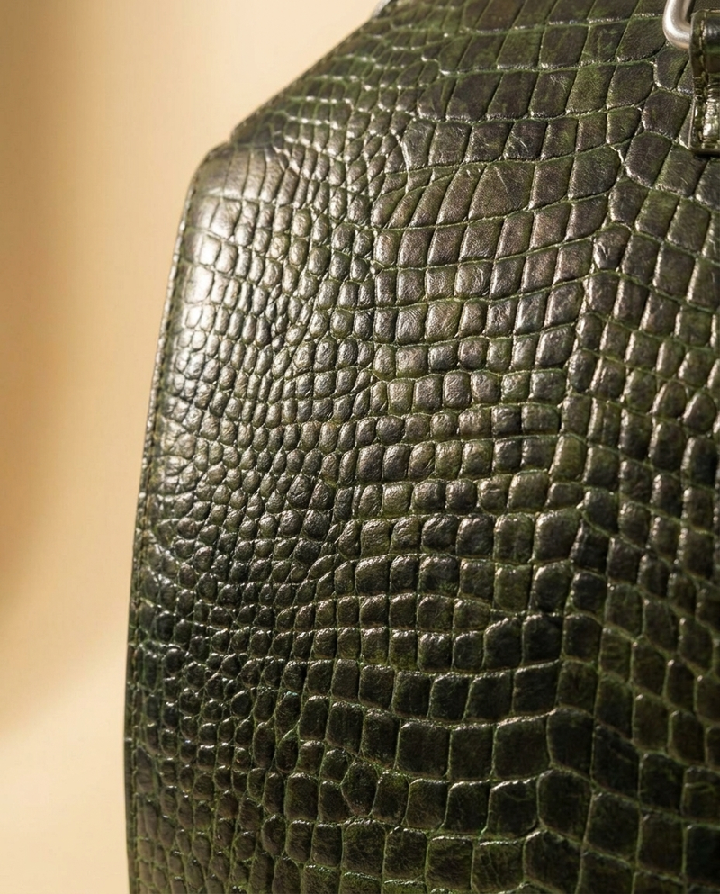 Unisex leather laptop bag in croc pattern by Ya Qalbi