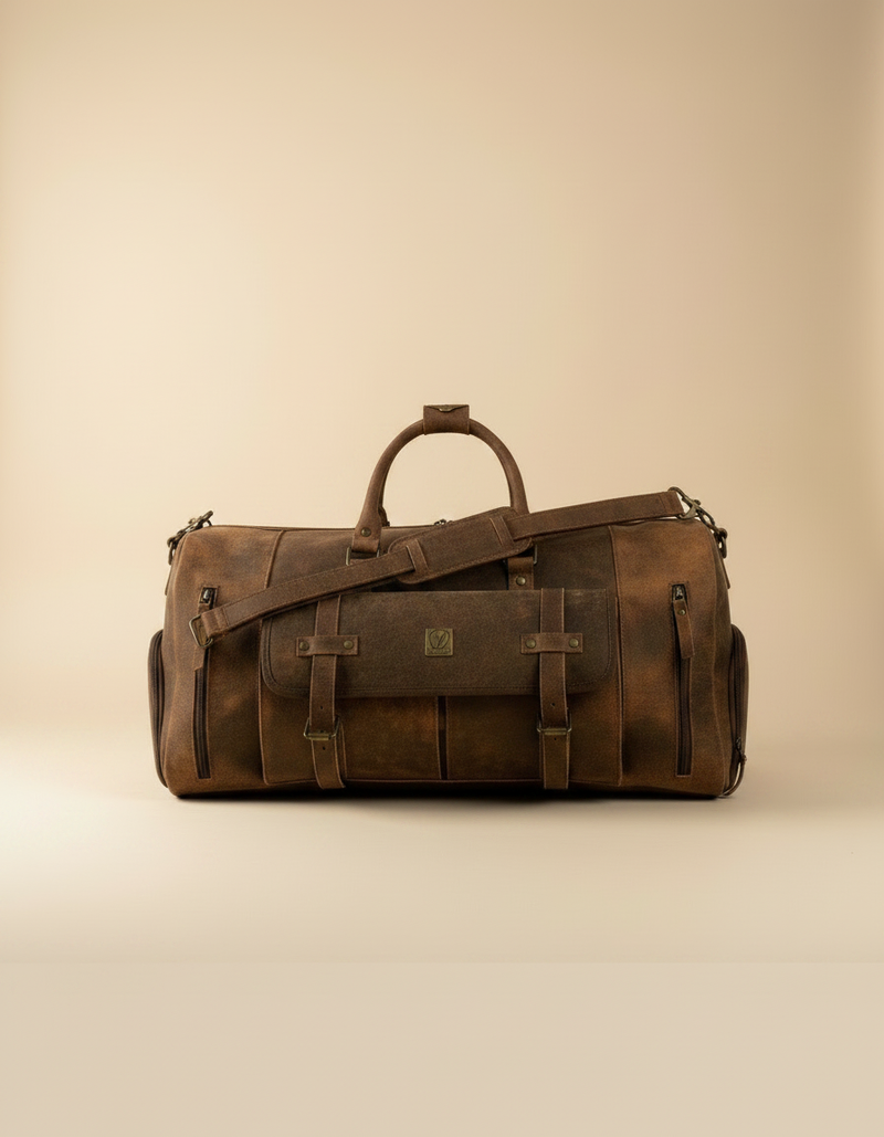 Extra-large leather travel bag with trolley strap by Ya Qalbi