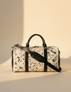 Ya Qalbi Genuine Hairon Leather Duffle Bag – Large Black & White Hair-on-Hide Weekender with Adjustable Strap