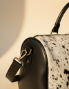 Ya Qalbi Genuine Hairon Leather Duffle Bag – Large Black & White Hair-on-Hide Weekender with Adjustable Strap