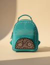 Turquoise Suede Dome Backpack – Half-Moon Tooled Leather Pocket