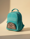 Turquoise Suede Dome Backpack – Half-Moon Tooled Leather Pocket