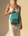 Turquoise Suede Dome Backpack – Half-Moon Tooled Leather Pocket
