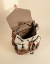 Brown and White Hair-On Leather Rucksack – Hand-Tooled Buckle Flap