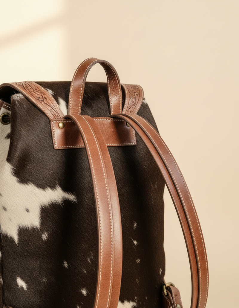 Ya Qalbi Hand-Tooled Full Grain Leather Backpack – Premium HaironLeather Backpack for Women & Men