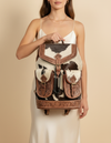 Brown and White Hair-On Leather Rucksack – Hand-Tooled Buckle Flap