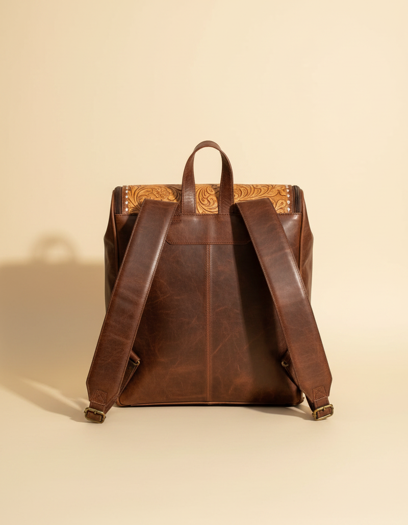 Rainbow Speckled Hair-On Leather Backpack – Buckstitch Tooled Top