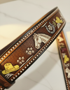 Full grain brown leather belt with hand-painted horses, horseshoes, saddles and bridles