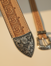 Natural Tan Hand Tooled Western Leather Belt | Ya Qalbi