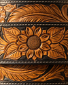 Sunflower Black & Tan Hand Tooled Western Leather Belt | Ya Qalbi