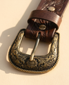 Handmade cowboy western belt with hand carved acanthus scrollwork