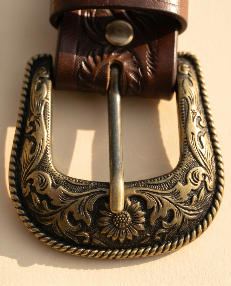 Brown Hand Tooled Western Leather Belt | Ya Qalbi