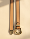 Full grain leather belt with hand-painted sunflowers and antique brass buckle set