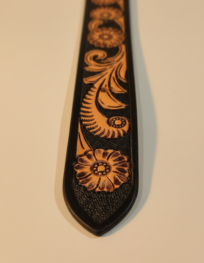 Black & Tan Hand Tooled Western Leather Belt | Ya Qalbi