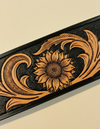 Handmade cowboy belt with hand carved acanthus and rosette scrollwork