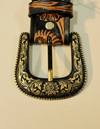 Handmade cowboy belt with hand carved acanthus and rosette scrollwork