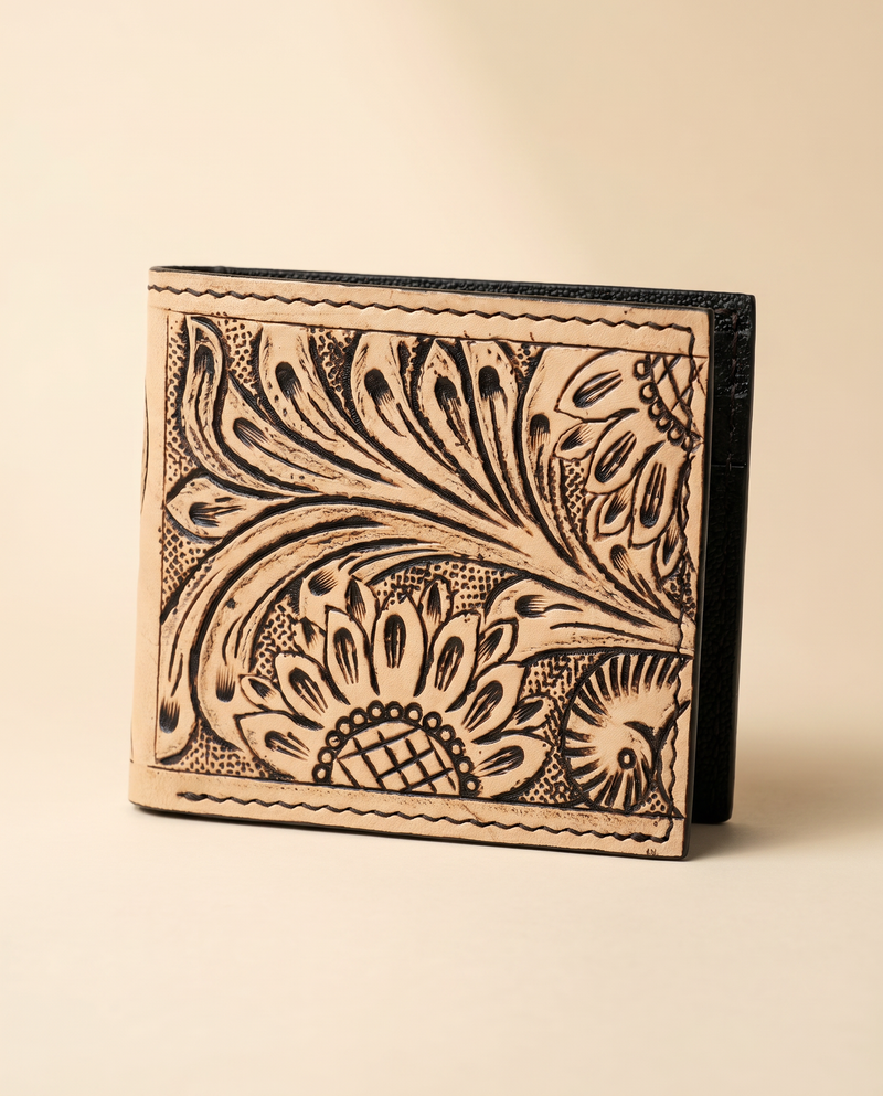 Genuine leather bifold wallet with card slots
