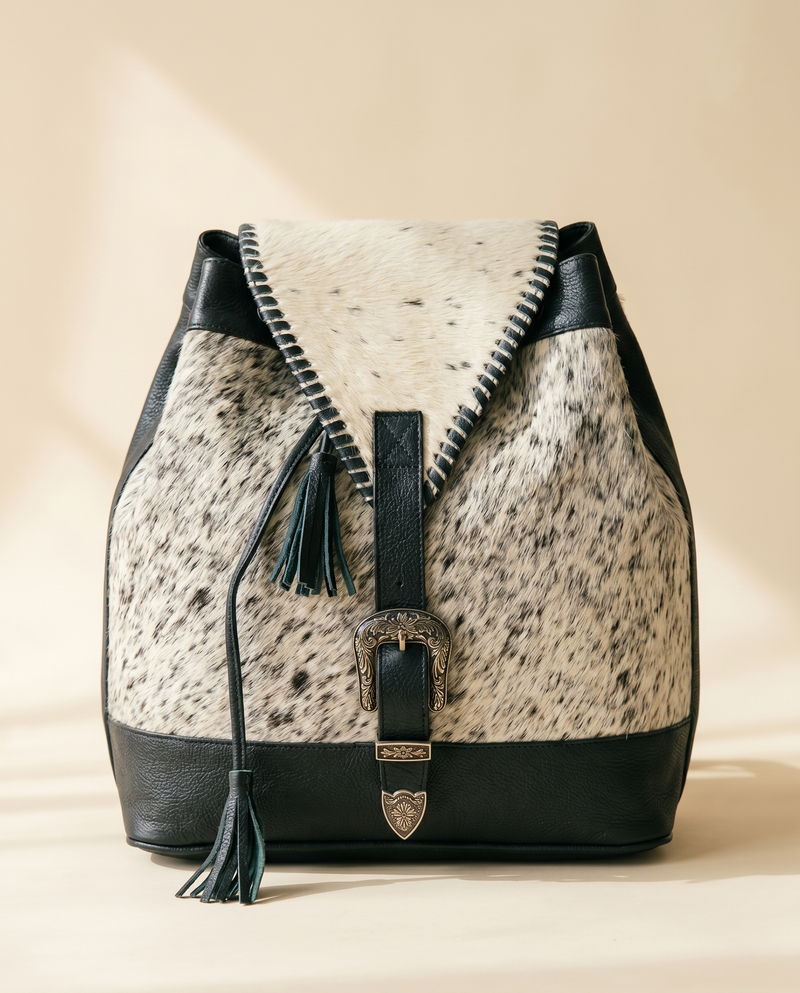 Black and White Hair-On Leather Backpack – Western Buckle & Whipstitch