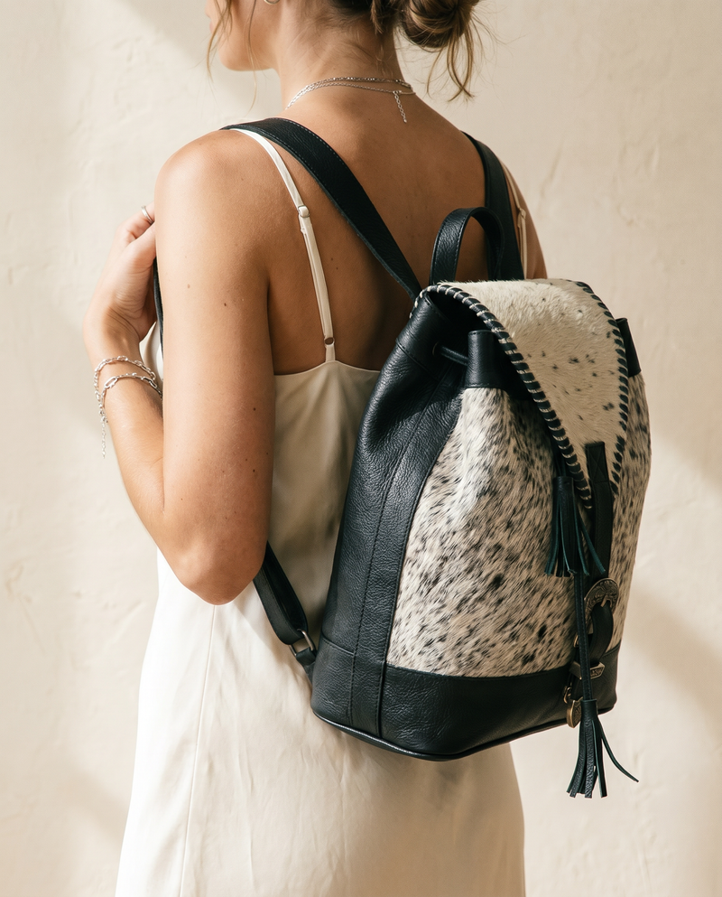 Black and White Hair-On Leather Backpack – Western Buckle & Whipstitch