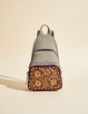 Taupe Suede Tooled Leather Backpack – Oxblood Buckstitch Frame