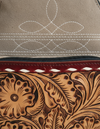 Taupe Suede Tooled Leather Backpack – Oxblood Buckstitch Frame